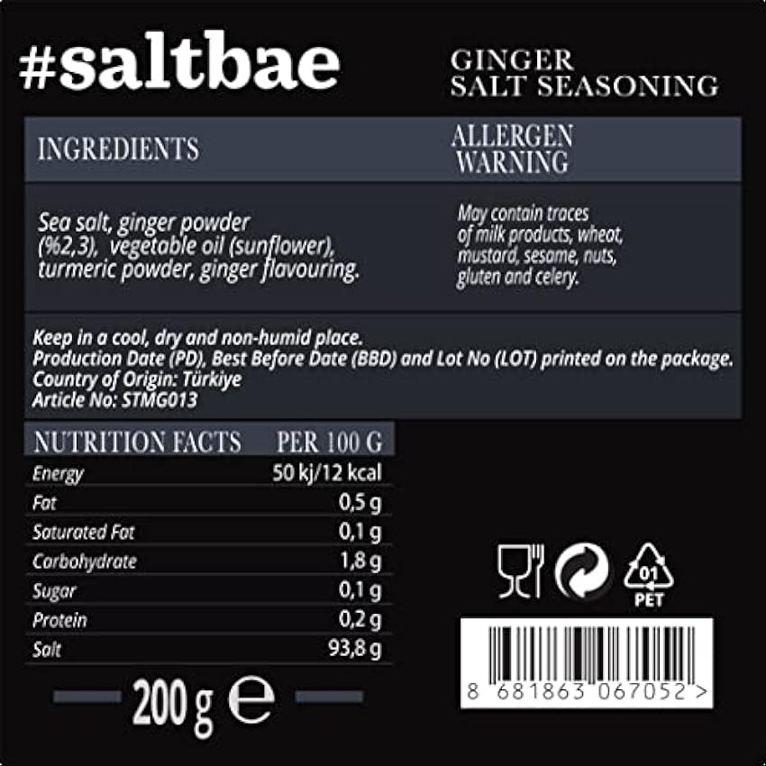 SaltBae Sal de Jengibre - sal para cualquier cocinero casero o maestro de la parrilla - ideal para una fiesta de barbacoa - lleve Salt Bae a su cocina pCBSDHmn