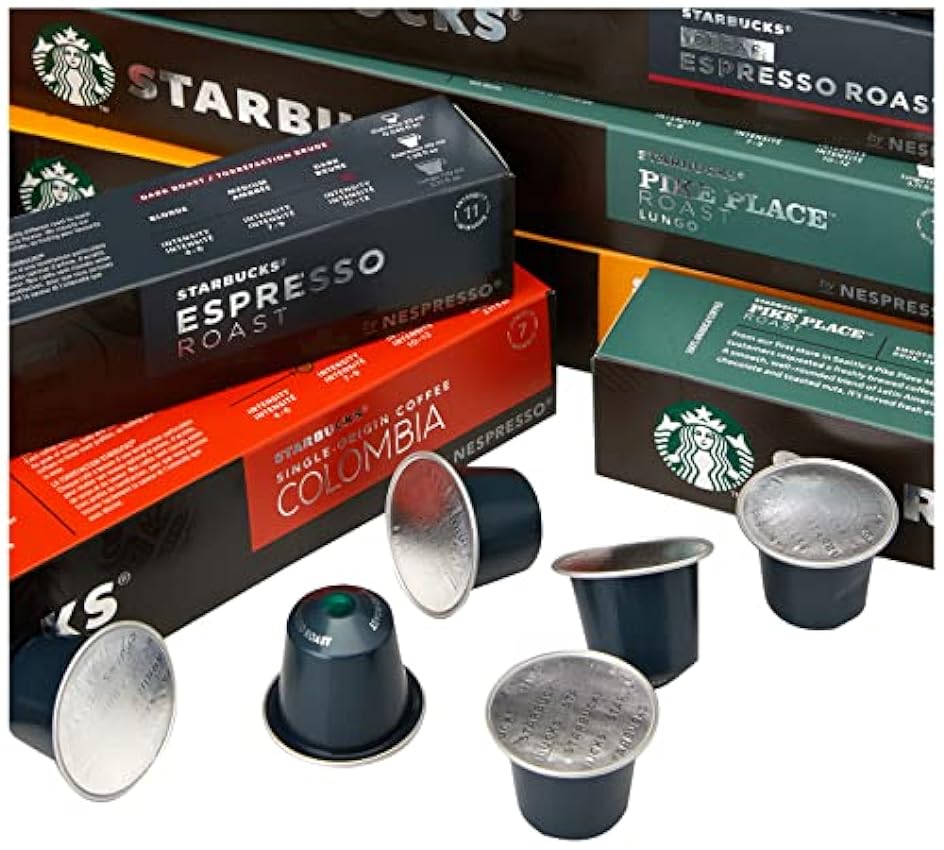 STARBUCKS Variety Pack de Nespresso Cápsulas de Café, 12 x Tubo de 10 Unidades & Blonde Espresso Roast de Nespresso Cápsulas de Café de Tostado Suave 8 x Tubo de 10 Unidades IkGBwDfH