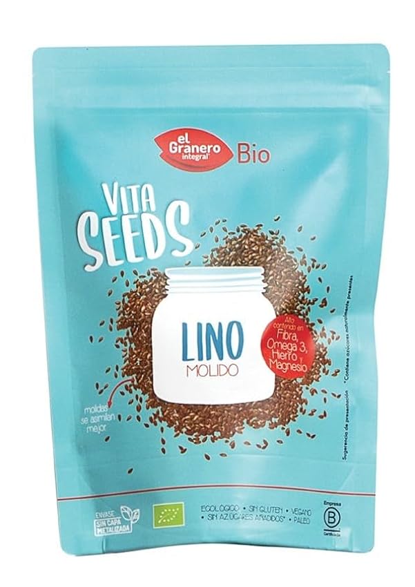 El Granero Integral - Vita Seeds Lino Molido BIO - 300 g - Fuente de Proteínas y Ácidos Grasos Omega-3 - Rico en Fibra y Antioxidantes - Regula el Azúcar en la Sangre - Apto para Veganos he5B1n0w