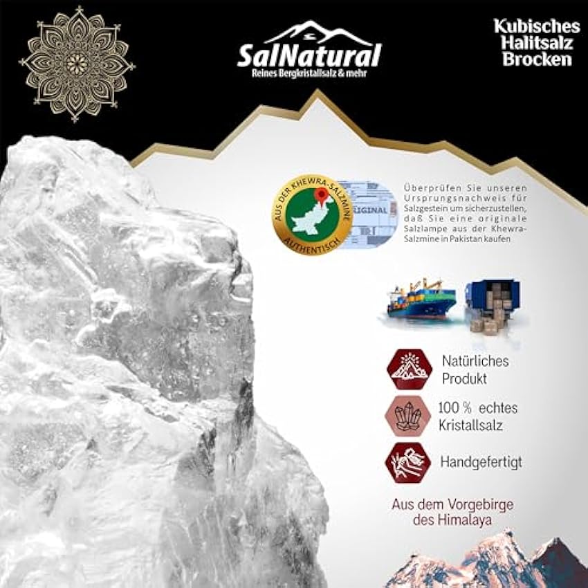 SalNatural´s Himalaya - Sal de halita cúbica, trozos de 2 a 5 cm del promontorio del Himalaya Pakistán. La sal de diamante para solécuros, baños y cocina gourmet hIndIMZO