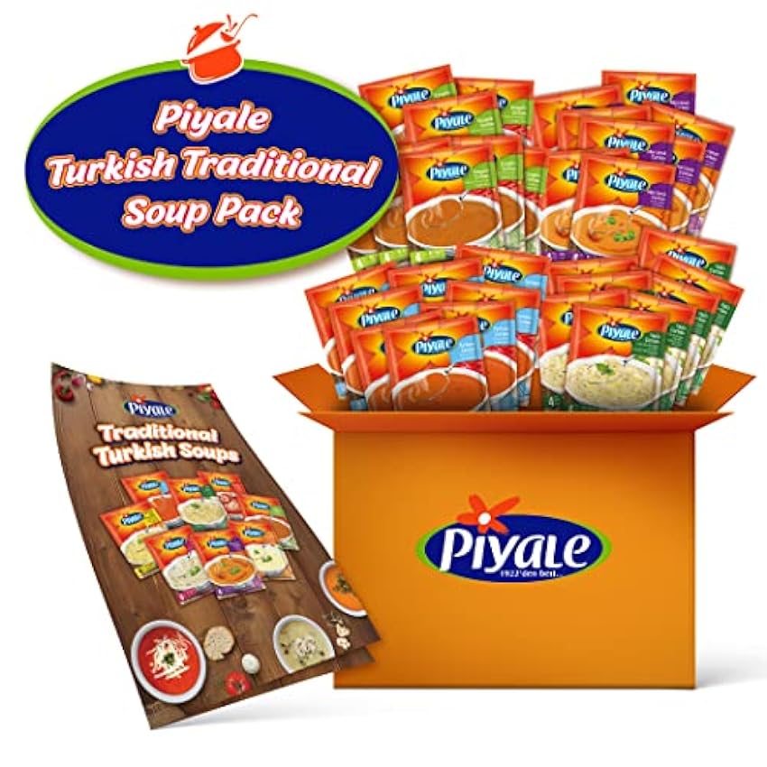 Paquete de Sopa Tradicional Turca de PİYALE |Deliciosas sopas turcas de tarhana, ezogelin, lentejas y yogur|Ramazan Sopas|Sin aditivos|32 unidades|2.376 gr|10 minutos de cocción|4 raciones/cada una Lt6mWBKE