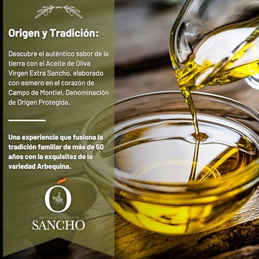Aceite de Oliva Virgen Extra Sancho | Botella Cristal 500ml | Variedad Arbequina | Directo del productor hasta tu mesa | Calidad nutricional excepcional mlR8PHRn