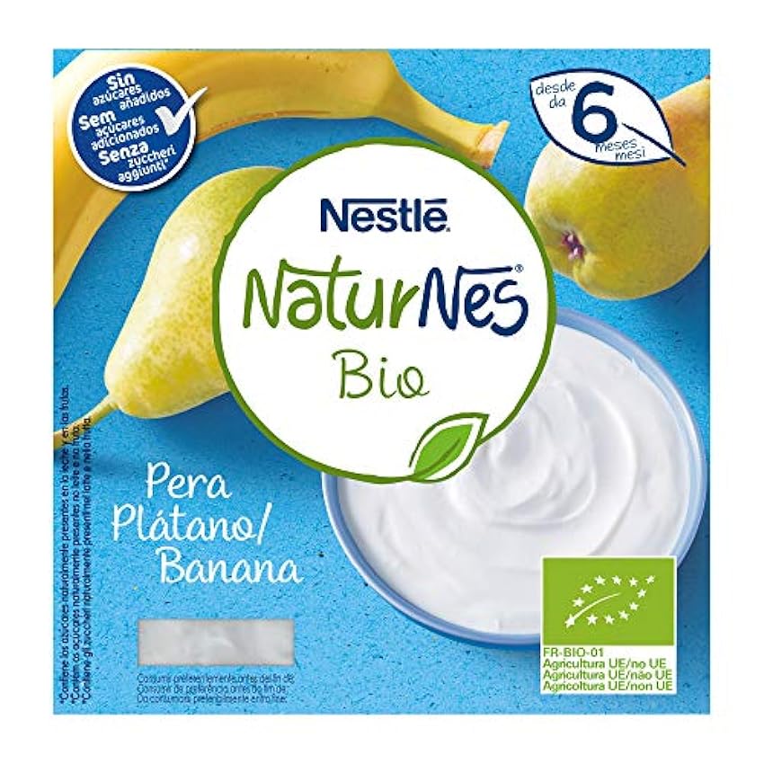 Nestlé Naturnes Bio Pera Platano 0% Azucares Añadidos - Paquete de 4 x 90 gr - Total: 360 gr FpztQoXn