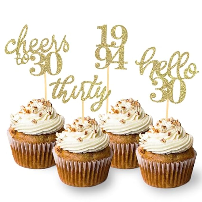 24 piezas brillantes 30 cumpleaños Cupcake Topper Decor