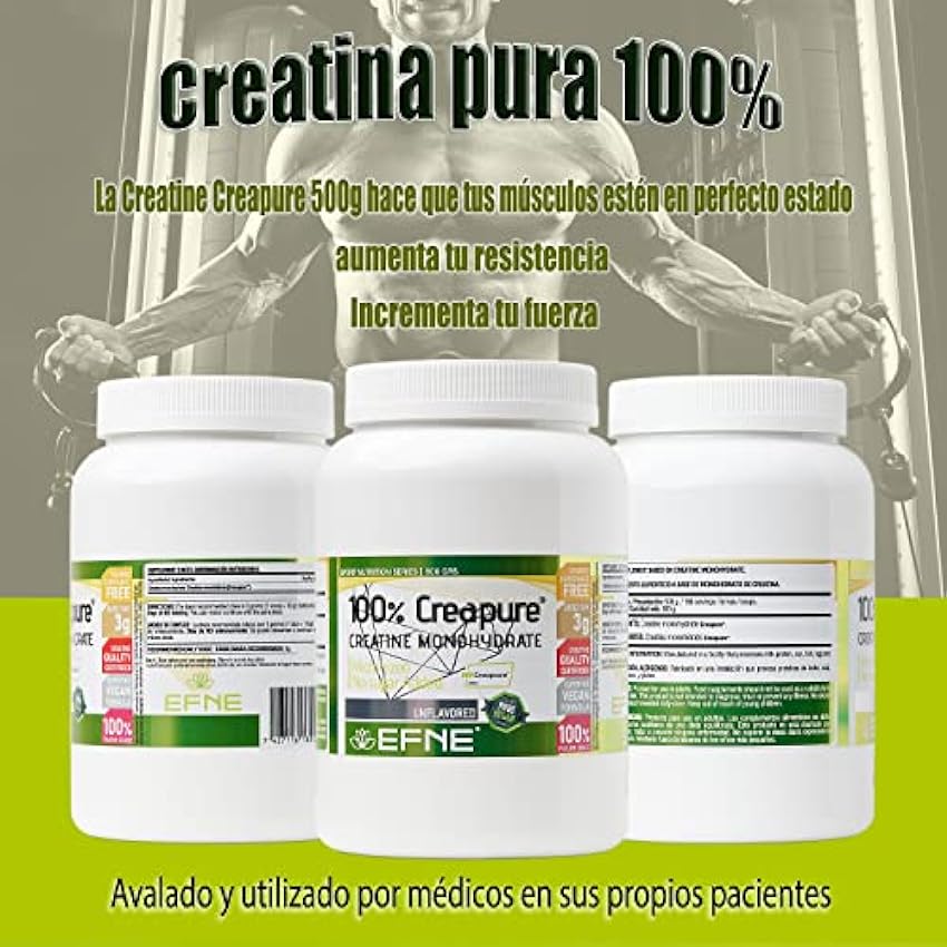 EFNE | Creatina Creapure | 500 g | Creatina en polvo | 100% de pureza Creapure | Aumenta Resistencia y Fuerza , Sabor Neutro | Vegano | IteJ8hJ4
