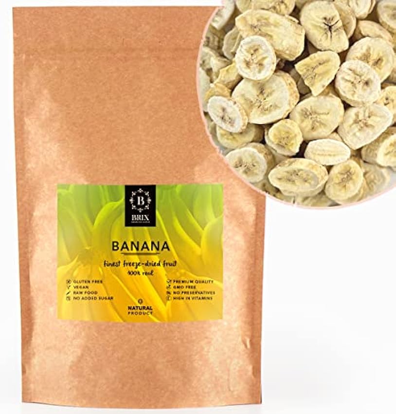 BRIX Plátano Liofilizado | Chips De Banana Secas 100% Naturales 140g | Premio Gran Sabor de Frutas Deshidratadas | Sin OGM ni Gluten, Vegano y Retenido de Vitaminas P5P0Qg9Z