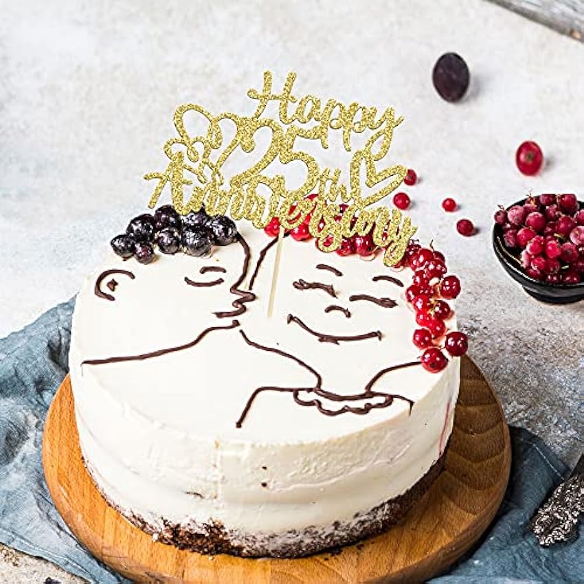 Gyufise Paquete de 3 adornos de pastel de 25 años con purpurina dorada para decoración de tartas de 25 cumpleaños, aniversario de 25 bodas, aniversarios, fiestas de cumpleaños jhlVAuA5
