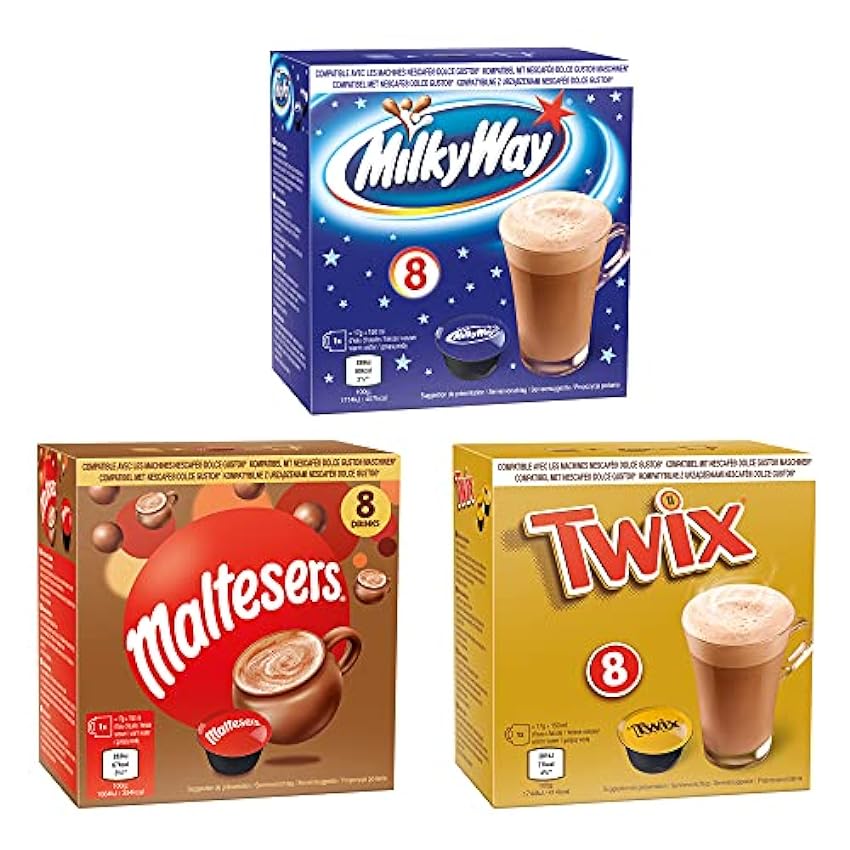 24 - Dolce Gusto Compatibles Cacao Cápsulas - Hot Chocolate Pod - Mars, Twix, Milyway (8 cada uno) MZz62Zay