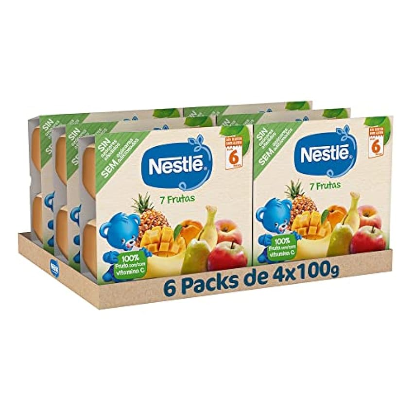 NESTLE Puré 7 Frutas, desde 6 meses, Pack Tarrinas Pack de 6 (4x100g), Fórmula mejorada Hi4VJ7Qp