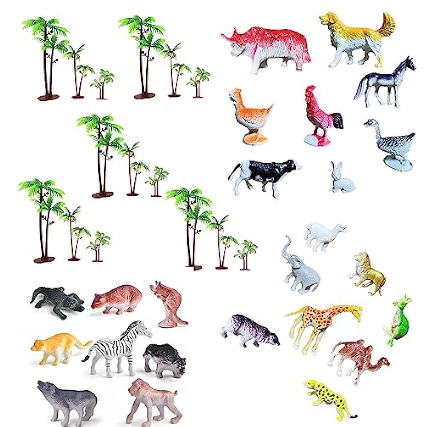 PPX Juego de 39 decoraciones realistas para tartas, diseño de árboles, de plástico, gato, perro, elefante, león, jirafa, oso, conejo, ardilla, temática de animales de Halloween, fiesta de cumpleaños hkSjGqkS