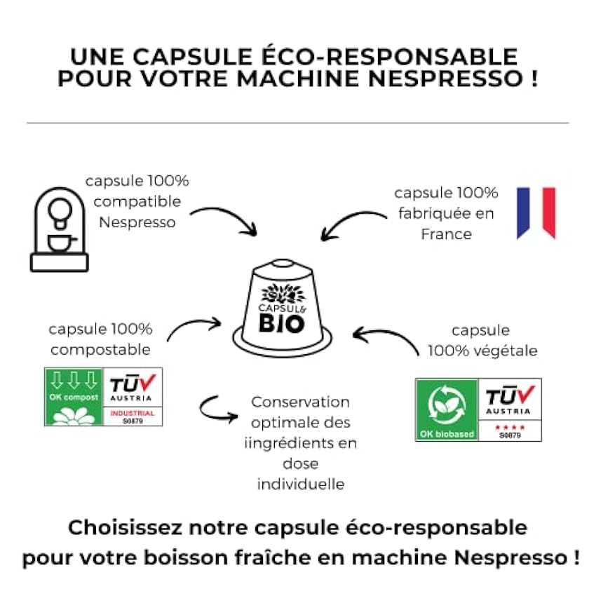 CAPSUL&BIO 40 cápsulas de Té helado bio - manzana hibisco - Biodegradables, sin aluminio y Compatibles con las máquinas de cápsulas Nespresso® - Rápido y goloso - Fabricado en Francia LLqhnQg8