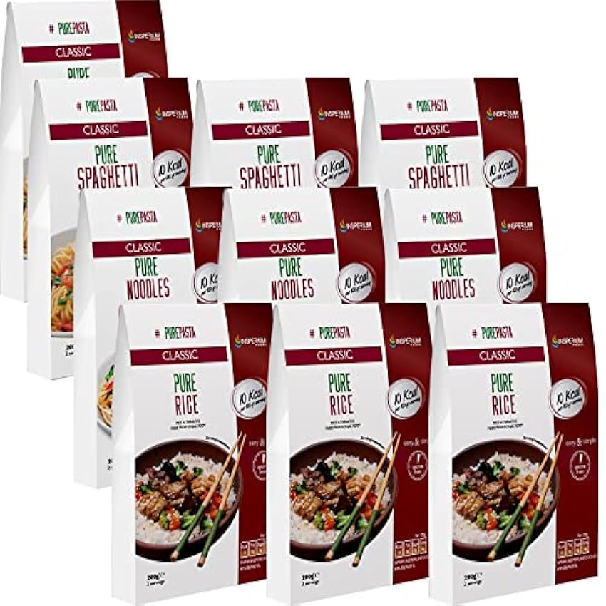 PurePasta Konjac Sin Gluten Tallarines - Arroz - Espaguetis 10 Pack * 200 g | Shirataki Con Harina Gluten Free | Bajo En Calorias Y Carbohidratos H7tOB1P5