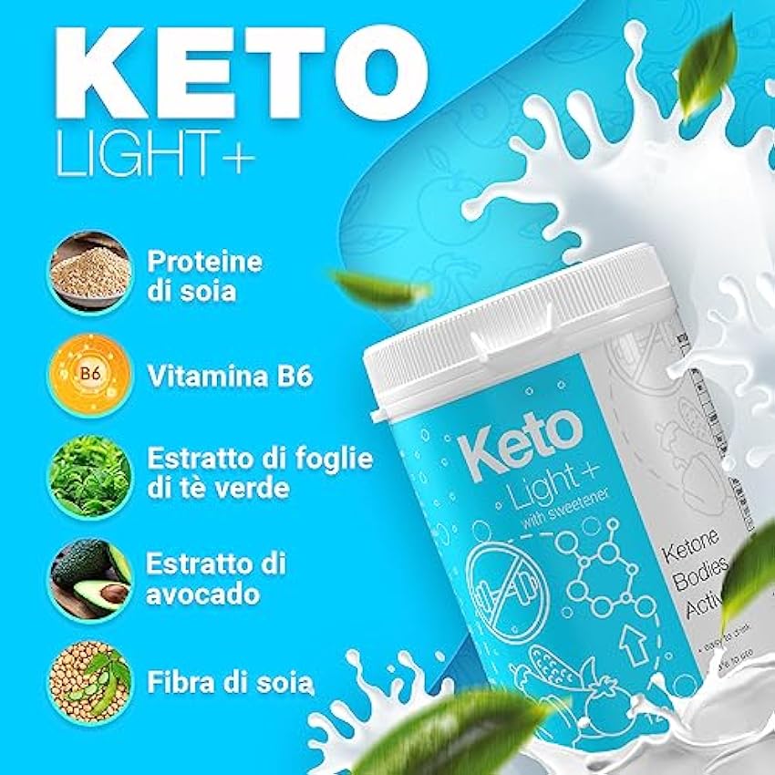 Keto Light Plus 120 g Originale - Productos Proteicos para Dieta Cetogénica, Batido quemagrasas, vegano, sabor a coco, Polvo InJNgWKx