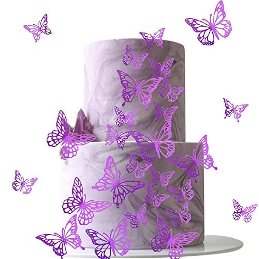 SYKYCTCY Paquete de 40 adornos para magdalenas de mariposas 3D rosadas con estilos mixtos de mariposas huecas Cupake púas de comida decoraciones para bodas, baby shower, fiestas de cumpleaños ohuHuSU0