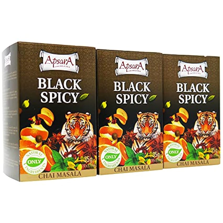 Apsara Black Spicy Té, juego de 3 (60 bolsitas de té), té Chai Masala, té negro ligeramente picante con especias de la India OTCkLq8Y