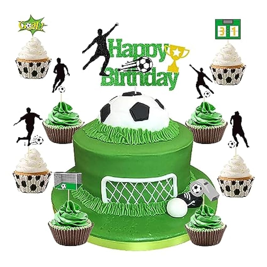 Silars Decoracion Tarta Futbol, 9pzs Papel Topper Tarta Futbol Decoracion para Pastel de Futbol, Happy Birthday Cake Topper para Decoraciones de Pasteles de Cumpleaños en Fiestas de Cumpleaños (B) pGKaFPBf