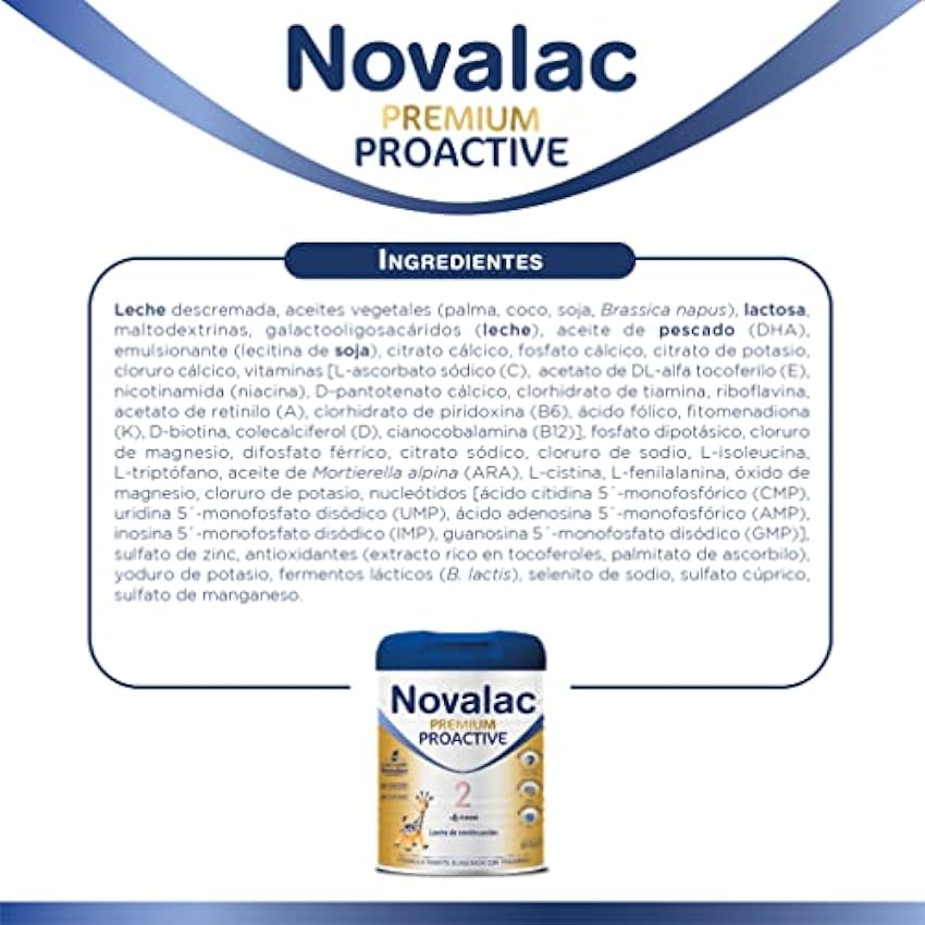 Novalac Premium Proactive 2 Leche Continuación 6-12 Meses. Contribuye Desarrollo Normal y Sistema Inmunitario del Bebé. Fórmula Elaborada con Pediatras con Hierro, DHA, Vit A, C y D - 800 g KwivpMp6
