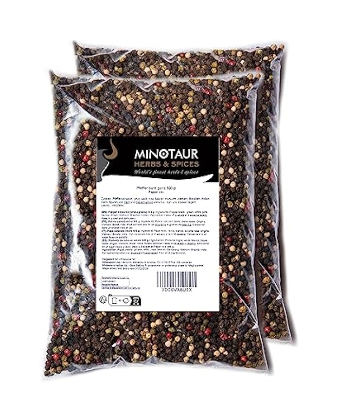 Minotaur Spices | Pimienta de Colores, Entera | 2 x 500g (1 Kg) | Pimienta de Colores Hecha de Semillas Negras, Blancas, Verdes y Rosas h8V5jlQ6