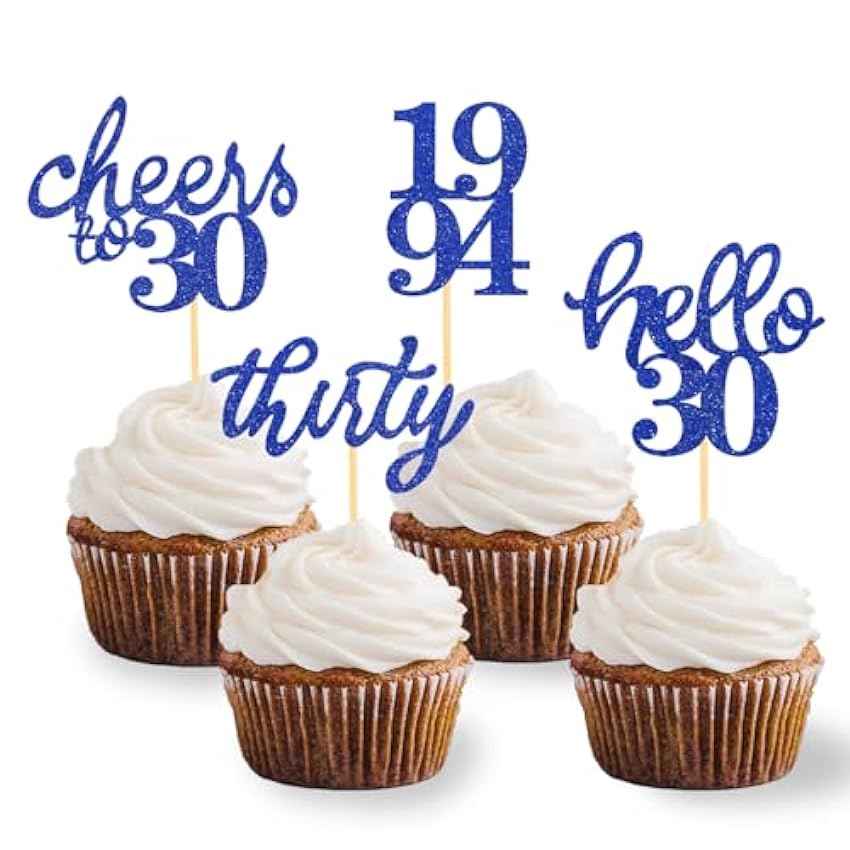 24 piezas brillantes 30 cumpleaños Cupcake Topper Decoración de cumpleaños de 1993 para 30 cumpleaños, accesorios de fiesta, decoración de pastel (dorado) GtLXcVfR