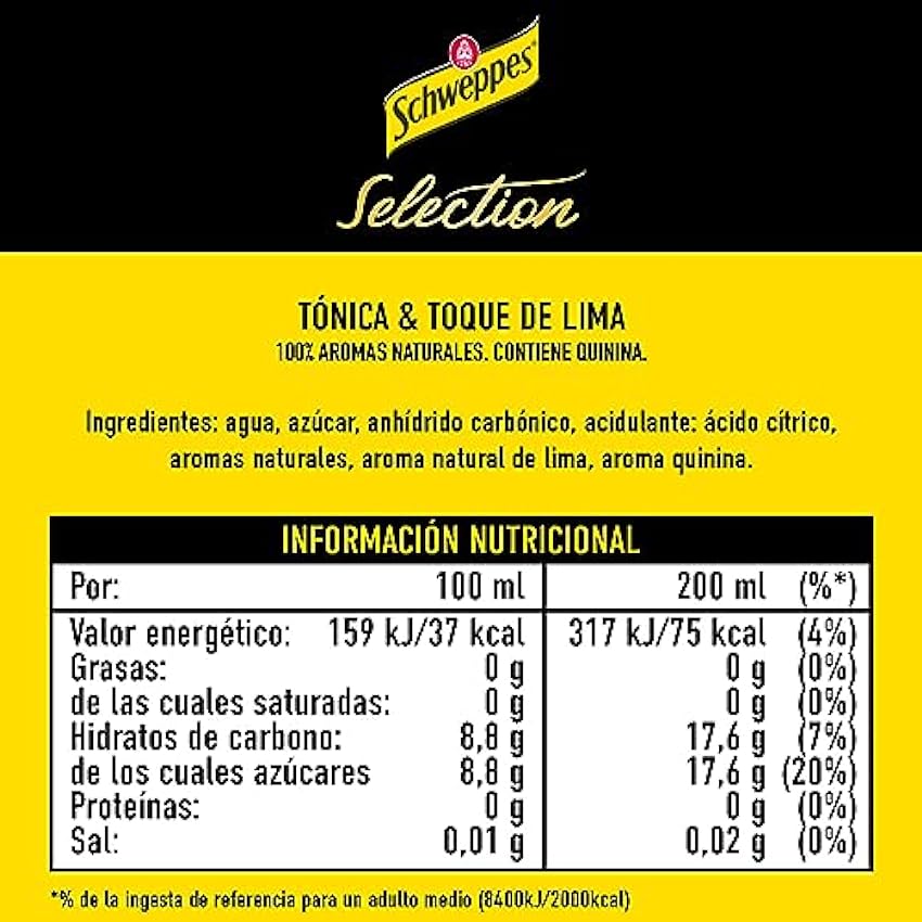 Schweppes Selection Tónica con un toque de Lima - Vidrio, Pack 6 cestas 4 x 20 cl (total: 24 botellas) NW0P2D3l