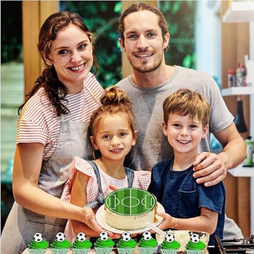 Decoracion Tarta Futbol, Set di 2 cake Topper Commestibili Calcio + 25x Cupcake Topper, Decoracion Tarta Futbol Comestible para Tartas de Cumpleaños Infantiles OMYKLzjV