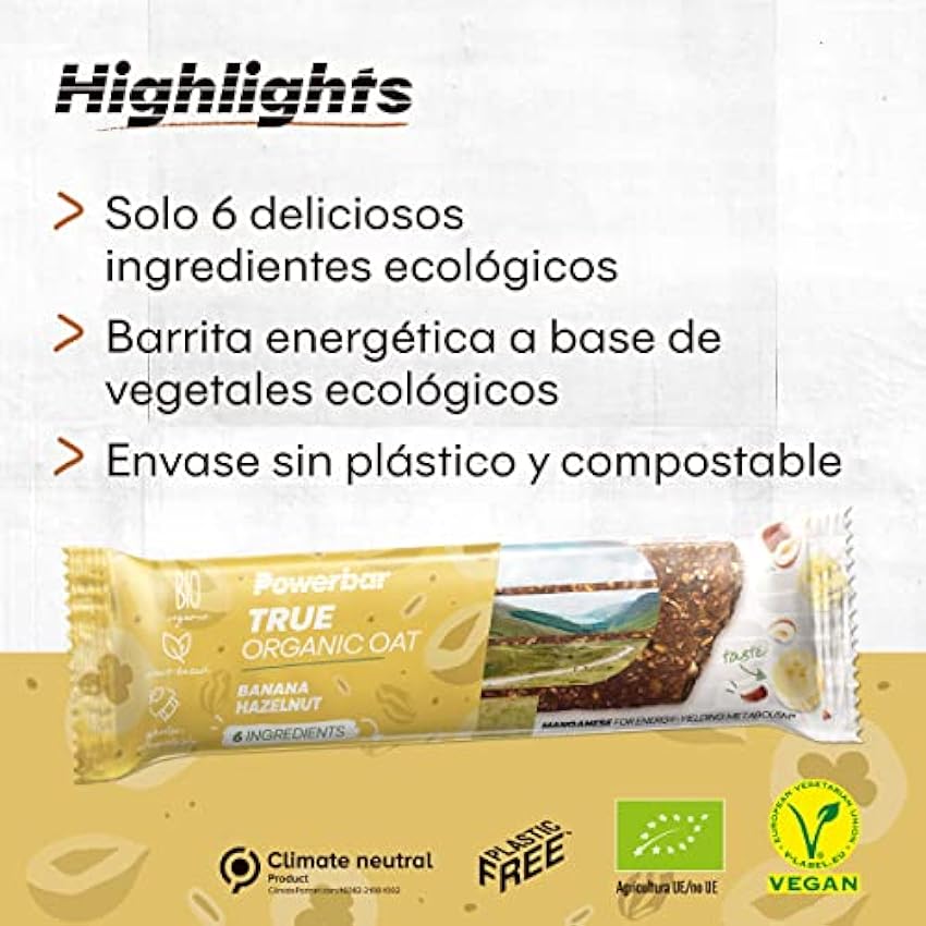 Powerbar True Organic Oat Bar Banana-Hazelnut 16x40g - 100% ecológica + 100% vegetal + climáticamente neutra MlqvfUhd