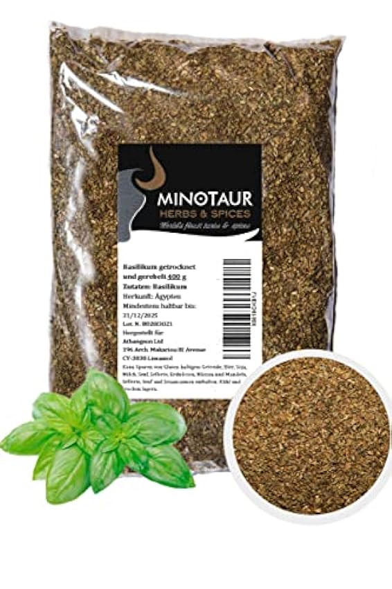 Minotaur Spices | Albahaca seca y frotada | 2 x 400 g (