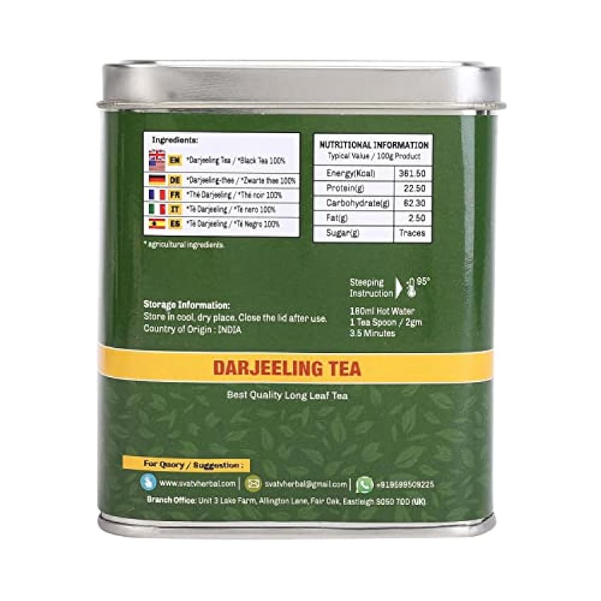 NAHOM Premium Darjeeling Hojas Sueltas, Black thé, Himalaya Black thé - Florido, Aromático y Delicioso, Recogido y Envasado en la India Champán del thé | Bolsa de 100 gramm FnOV1L8v