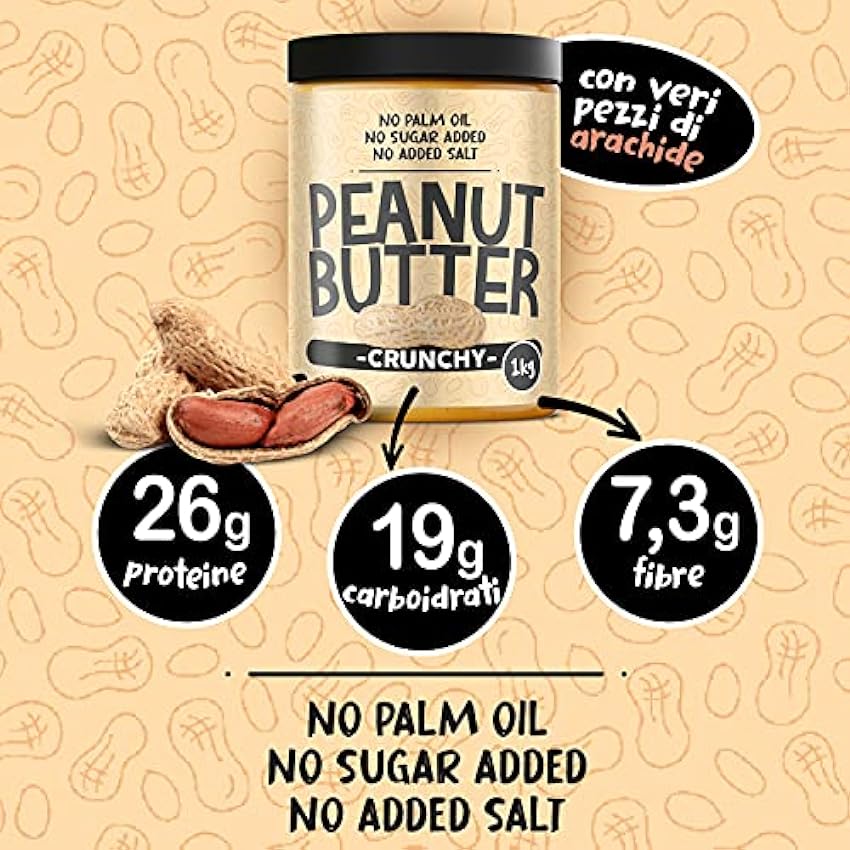 MANTEQUILLA CACAHUETE 1kg • Crema De Cacahuete Sin Azucar 100% Natural • Peanut Butter Made in Italy • Sin Aceite De Palma • Crema Proteica Para Untar (Crunchy, 1 kg) MzOqoYVJ
