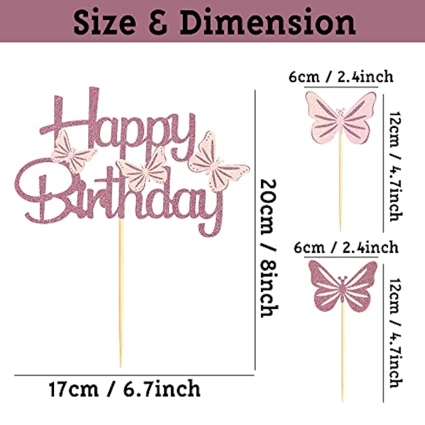 Sotpot Decoración para tartas con purpurina, 13 piezas de decoración para tartas de cumpleaños rosa para niñas y mujeres, decoración de fiesta de cumpleaños phbCLNOF