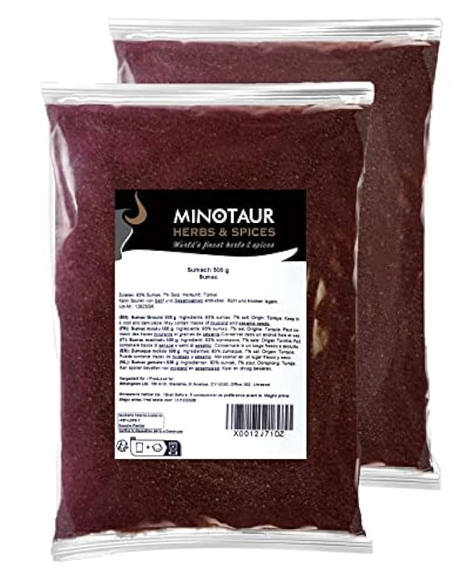 Minotaur Spices | Zumaque | 2 x 500 g (1 Kg) | Polvo de Especias del árbol del vinagre molido fttKhNfS