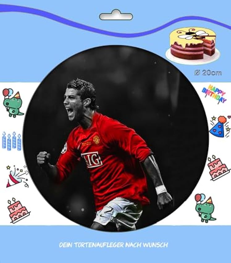 Decoración para tarta de cumpleaños con diseño de fútbol, decoración comestible para tartas, diámetro de 20 cm, diseño de FONDANT Ronaldo Fútbol n.º 30 jFT8MNpu