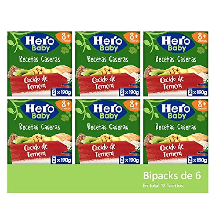 Hero Baby Recetas Caseras Tarritos de Cocido de ternera - 6 Packs de 2x190gr MskSBmYX