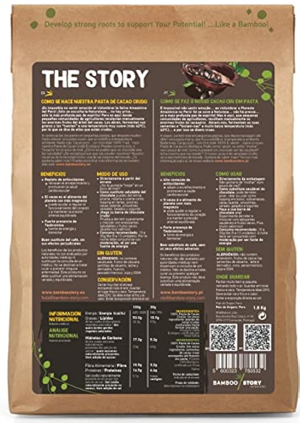 CRUDO | BAMBOO STORY | Pasta Cacao | Obleas | Criollo | Peruano | Ecológico | 1.8Kg | 100% Puro | Masa gyAx4tU2