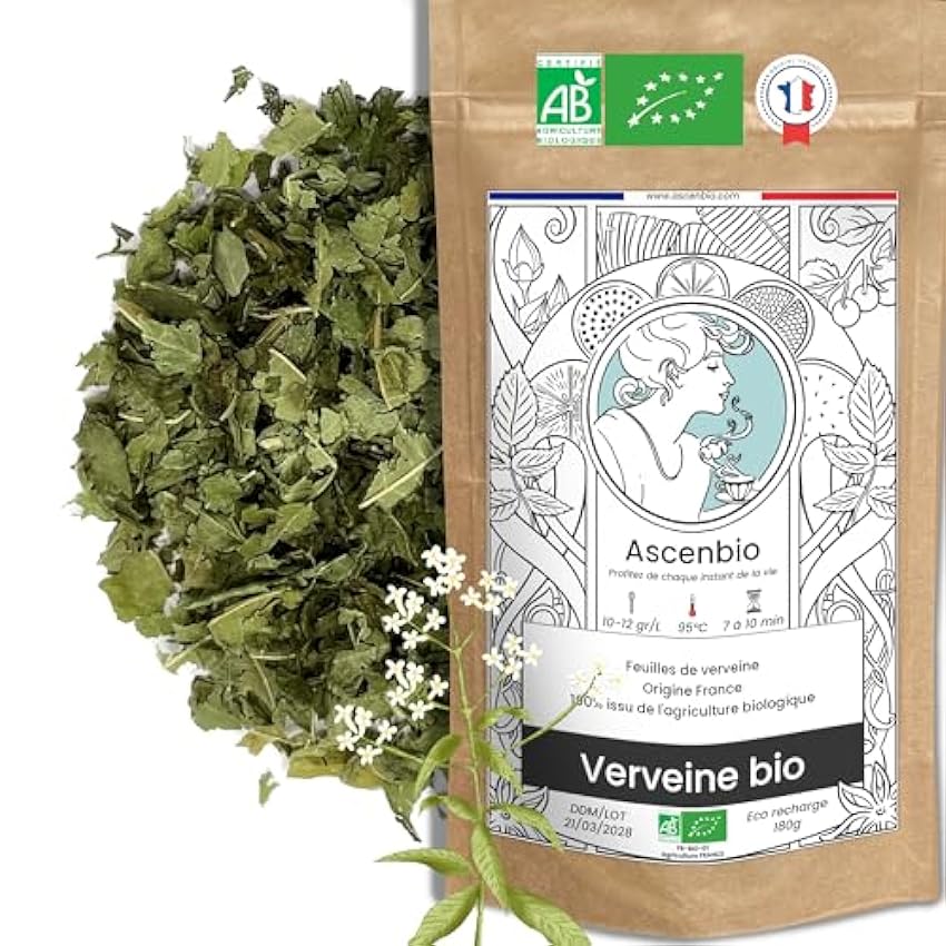 Ascenbio - Herboristerie - Verbena orgánica - 150 g - preparado y envasado en Francia - embalaje biodegradable lM6fDGf0
