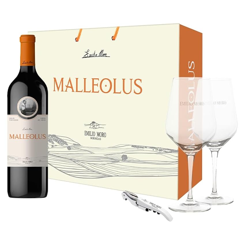 Emilio Moro - Estuche Regalo Malleolus - Incluye: Vino Tinto Malleolus de 75 cl, 2 Copas de Vino Grabadas y 1 Sacacorchos PHGZh3Oy