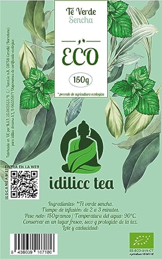 IDILICC TEA | Té Verde Sencha Eco | a Granel 150 Gramos | con Té Verde y Hojas de Menta | Favorece la Pérdida de Peso y Retarda el Envejecimiento Celular | Certificado Ecológico NcygdAW6