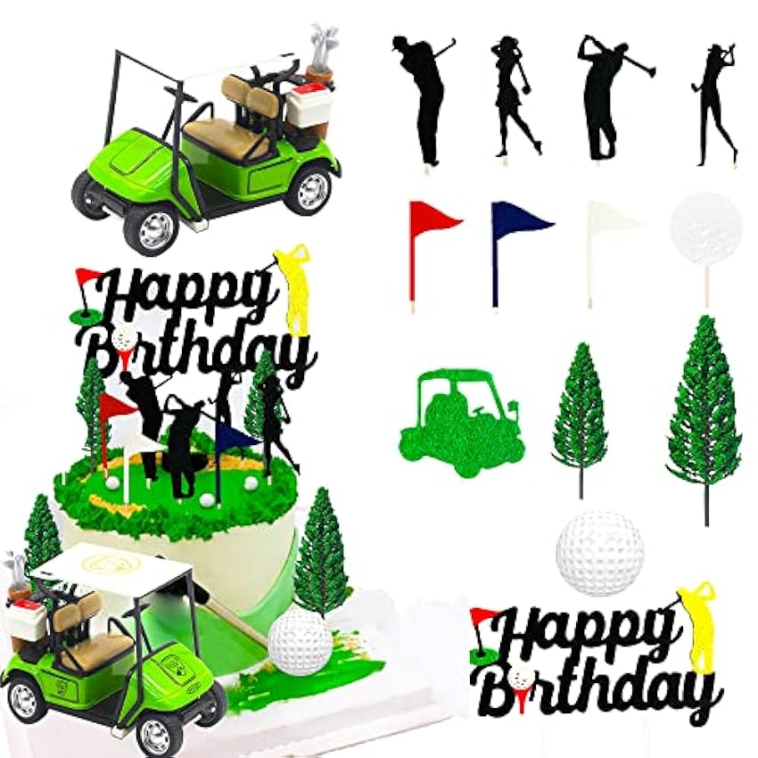 JeVenis 17 piezas de decoración de tartas de golf para la decoración de tartas verdes decoración de tartas temáticas de golf suministros de fiesta de golf regalos de fiesta de golf NVVCYPPW
