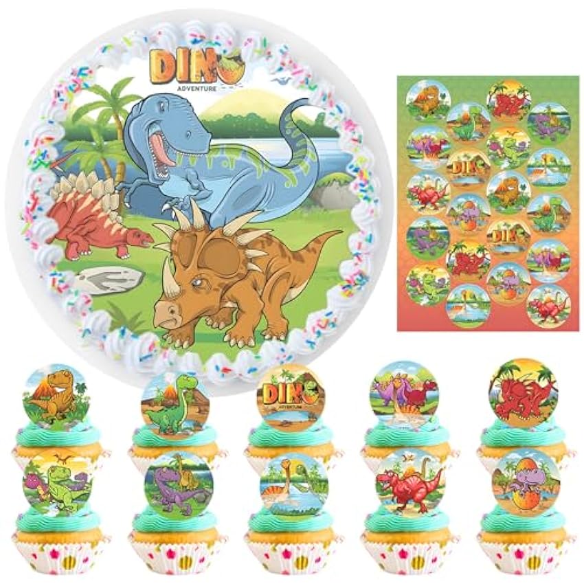 Decoración para tarta de dinosaurio de 20 cm, con 20 mini dinosaurios, decoración para tartas, comestible, para niños pjavxDN0