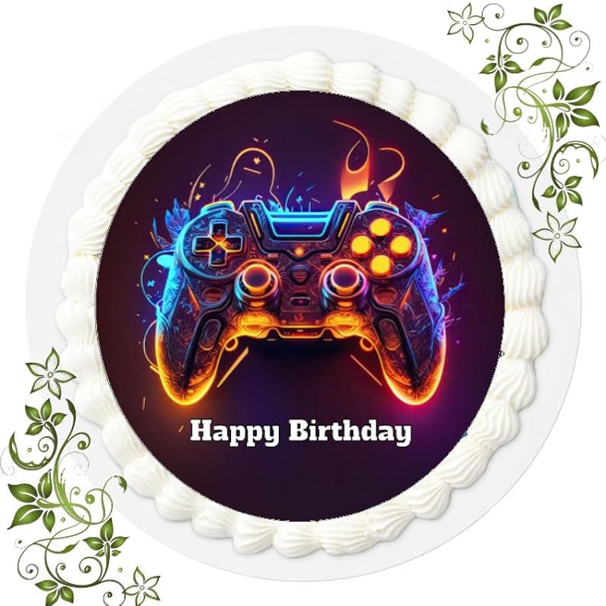 Decoración para tarta de cumpleaños con diseño de gamer, comestible para tartas, 20 cm de diámetro, diseño de gamer número 1 jp1IAHhl