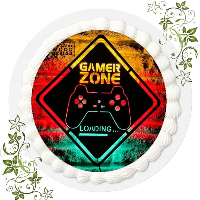 Decoración para tarta de cumpleaños con diseño de gamer, comestible para tartas, 20 cm de diámetro, diseño de jugador, número 3 Gquj9O6t