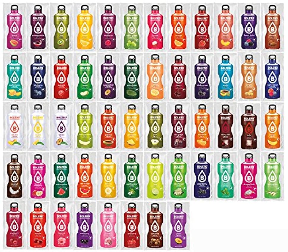 Bolero Drinks - Paquete de aprendizaje (Mezcla de frutas, en crema, 56 variedades, 501 g, para 84 litros de bebidas) iMUobtcn