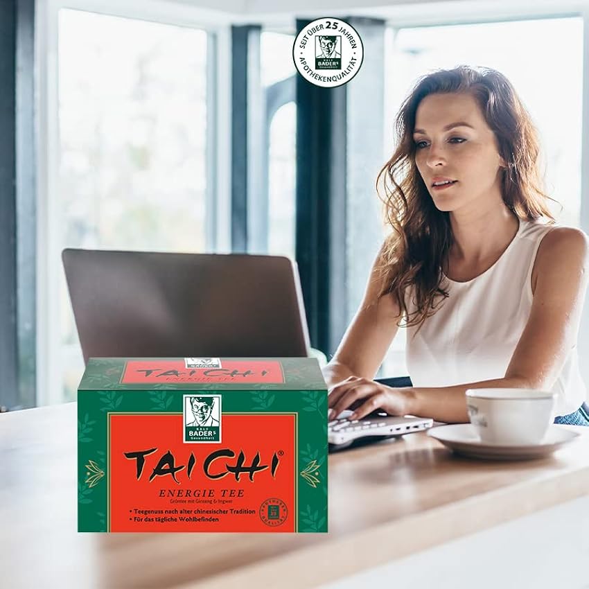BADERs Tai Chi Energy Tea de la Farmacia, Té Verde Premium Para Mayor Energía y Vitalidad, con el Poder de la Raíz de Ginseng, Transparente, 2 x 20 bolsas de filtro oVYyiydP