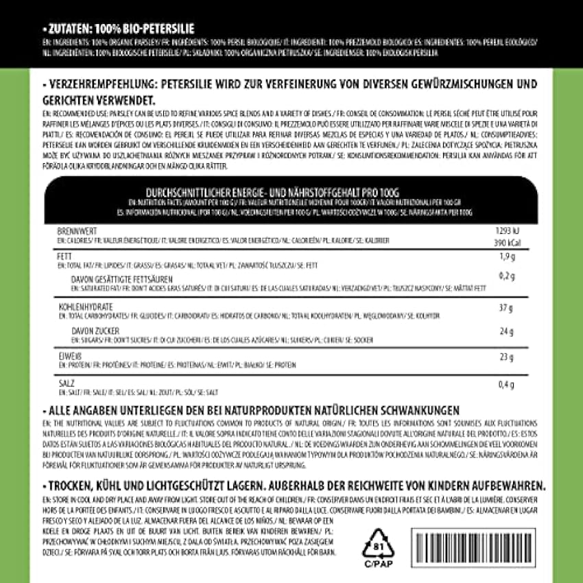 Perejil orgánico seco (100g), perejil orgánico frotado, perejil de cultivo orgánico certificado, perejil probado en laboratorio, 100% puro y natural Ohk6dJ2V