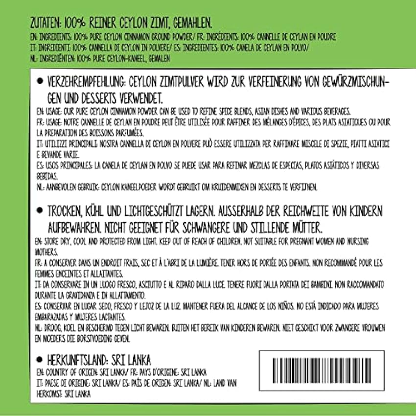 Canela de Ceilán en polvo (250g), Canela Ceylan, especia 100% natural, suavemente secada y molida, vegana y sin aditivos MQNOcqJH