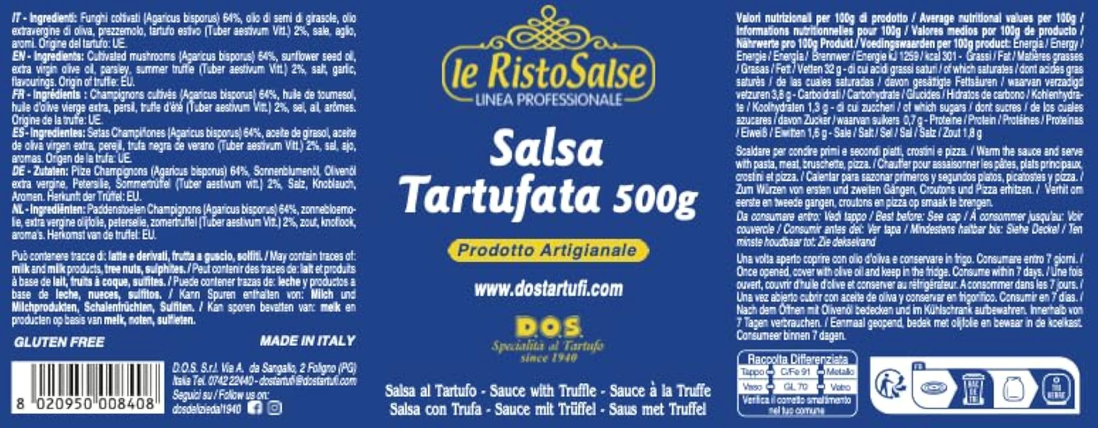 Salsa de Trufa 500g - Producto típico Italiano - Utilizada en Restaurantes y Chefs profesionales kQSM8c16