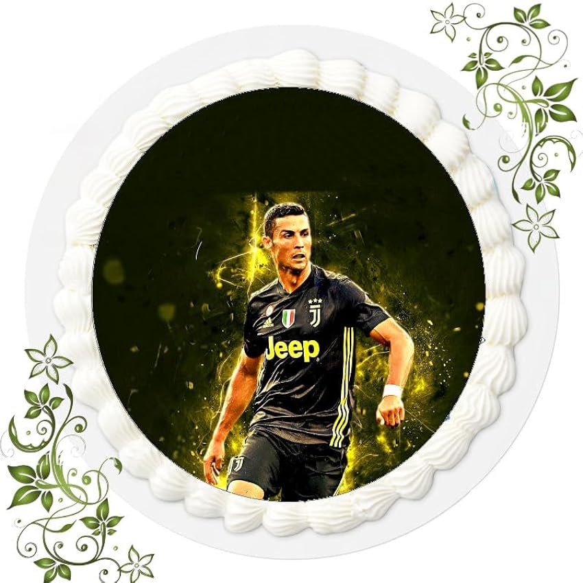 Decoración para tarta de cumpleaños con diseño de fútbol, decoración comestible para tartas, diámetro de 20 cm, FONDANT Ronaldo Fútbol n.º 29 km5N2s0u