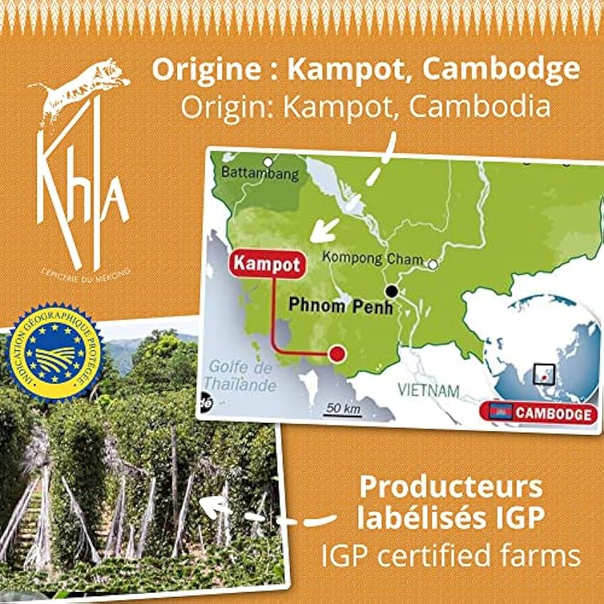 KHLA - Pimienta blanca de Kampot Premium IGP - 250g - Pimienta en Grano en Sobre gmVEuRfm