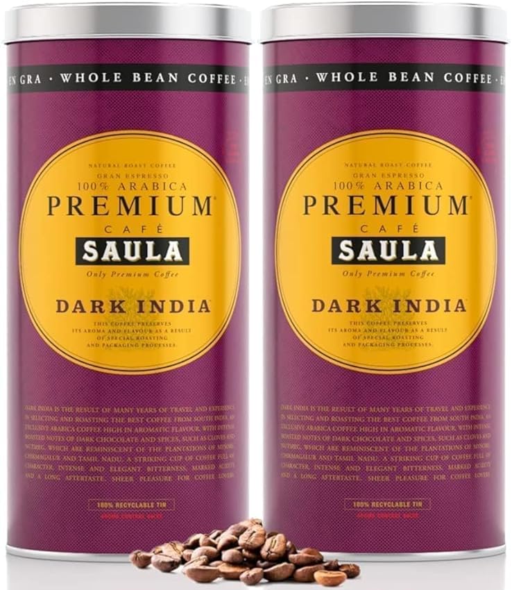 Café Saula Pack 2 Latas Gran Espresso Premium Dark India 500g. Grano 100% Arábica ojL95wDz
