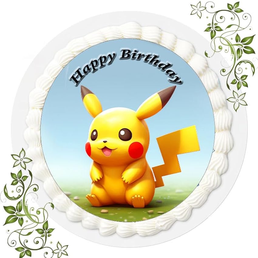 Decoración para tarta de cumpleaños con el diseño: Pikachu Pokemon, foto comestible para tartas, decoración para tartas, diámetro de 20 cm, papel de estaño Pikachu Pokemon n.º 19 K9zE9CJH